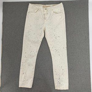 Zara Slim Fit Jeans Paint Splatter USA 08 -9" Rise/ Mid Rise Cream & Black Color